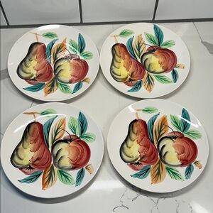 Vintage 1950s Nasco Japan del Coronado fruit plates hand painted pear & apple